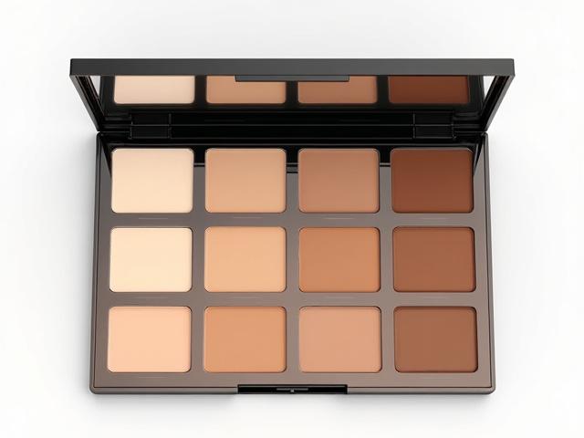 Palette di correttori con diverse tonalità adatte a pelli sia chiare che scure, mostrate in un elegante cofanetto aperto.