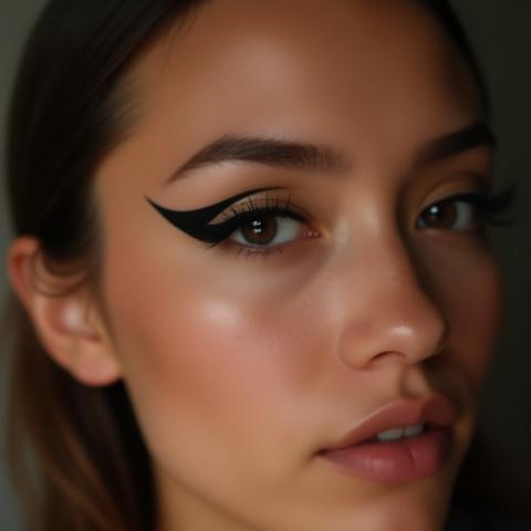 Selfie di una ragazza con un trucco occhi grafico